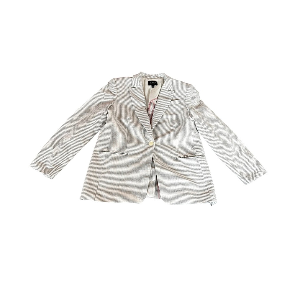J.Crew Womens Striped Single Button Blazer Jacket Neutral Notched Lapel SZ 8